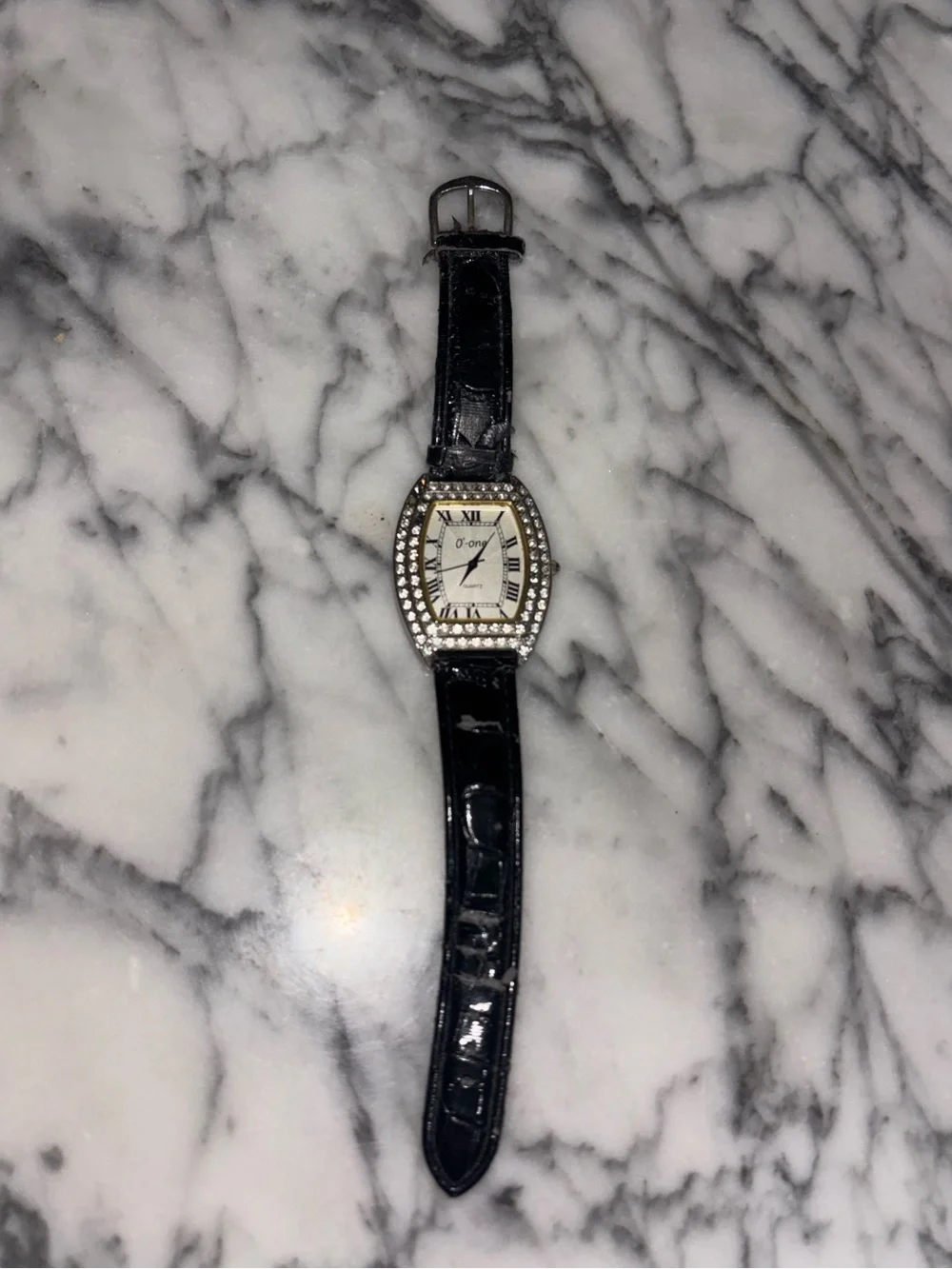 O-one Y2K Rhinestone Barrel Watch Faux Croc Roman Numeral Quartz